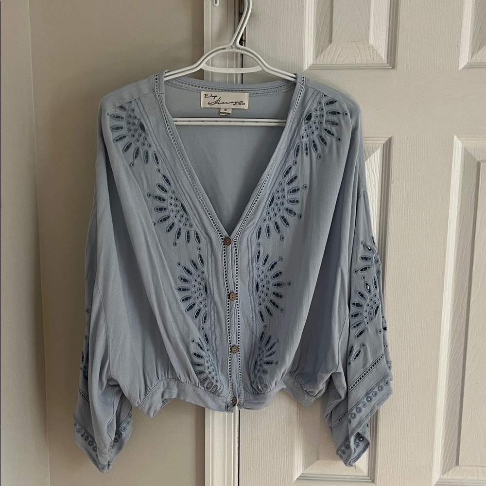 Vintage Havana Embroidered Puff Sleeve Blouse